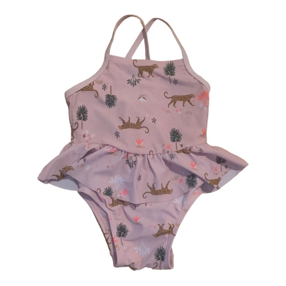 Old Navy Mauve One Piece Swim Suit Peplum Safari Toddler Girls 18-24M